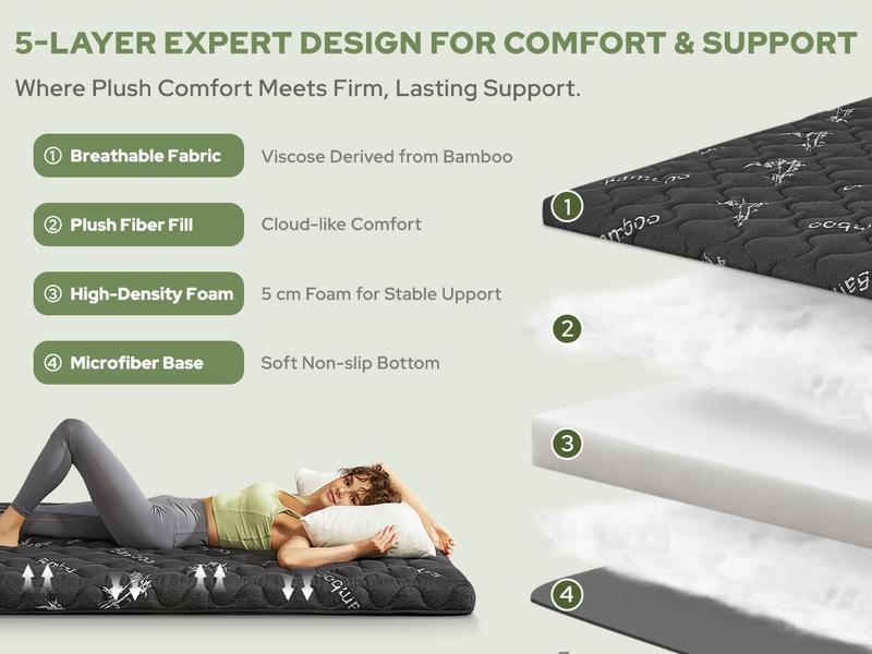 [Valentine’s Day]【BEDLORE】Japanese Floor Futon Mattress Twin Size, Viscose Derived from Bamboo, 3" Thick Tatami Mat with High-Density Foam, Foldable & Portable Roll-Up Sleeping Pad, Ideal for Guest Room & Home Use