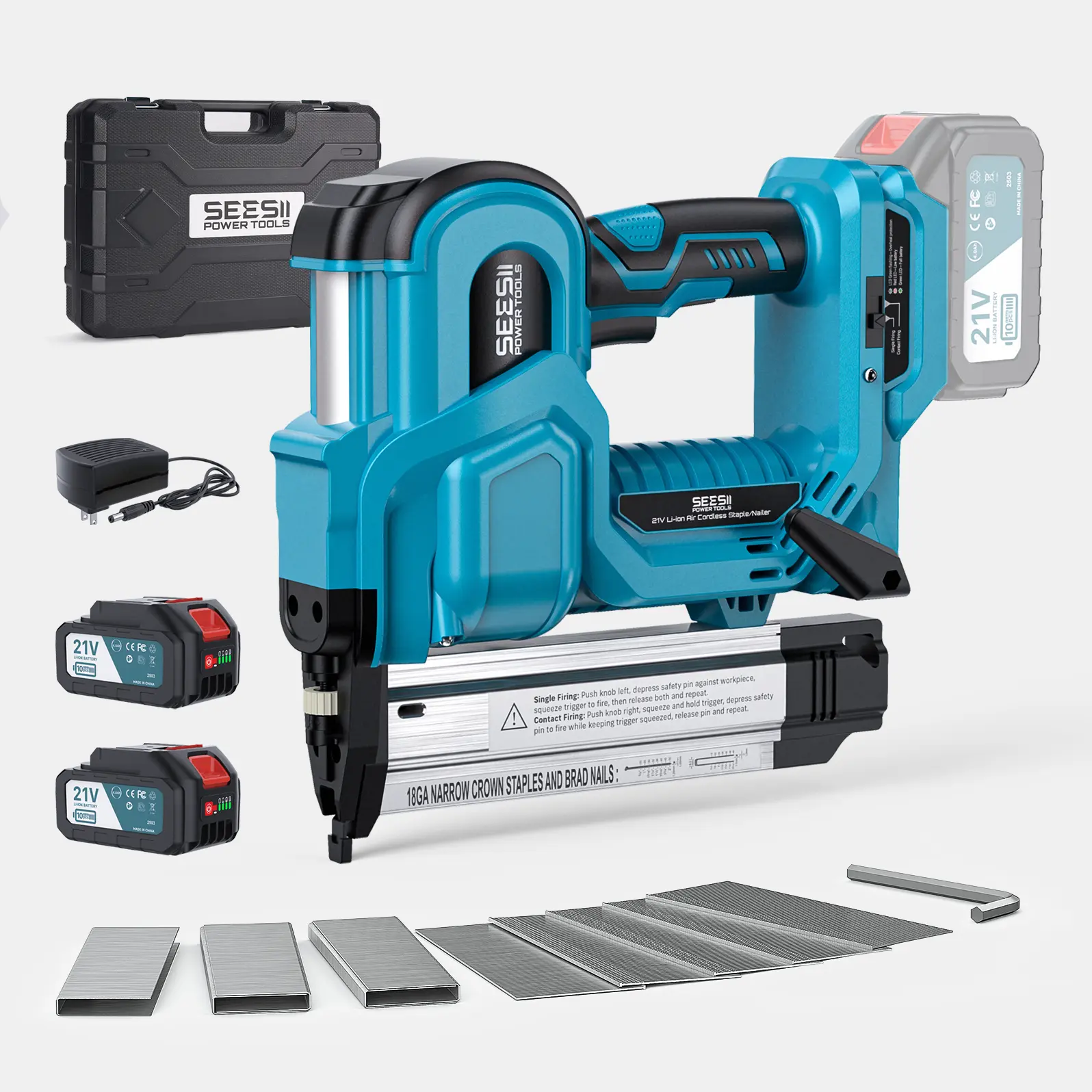 SEESII Cordless 2-in-1 Brad Nailer/Staple Gun (18GA) – 21V Electric Pneumatic Nail Gun w/ 2x4.0Ah Battery & Charger, 1000Pcs Nails, Adjustable Depth | Single/Contact Firing for Upholstery, Woodworking, DIY, dealsforyoudays,HKF50 DealsForYouDays