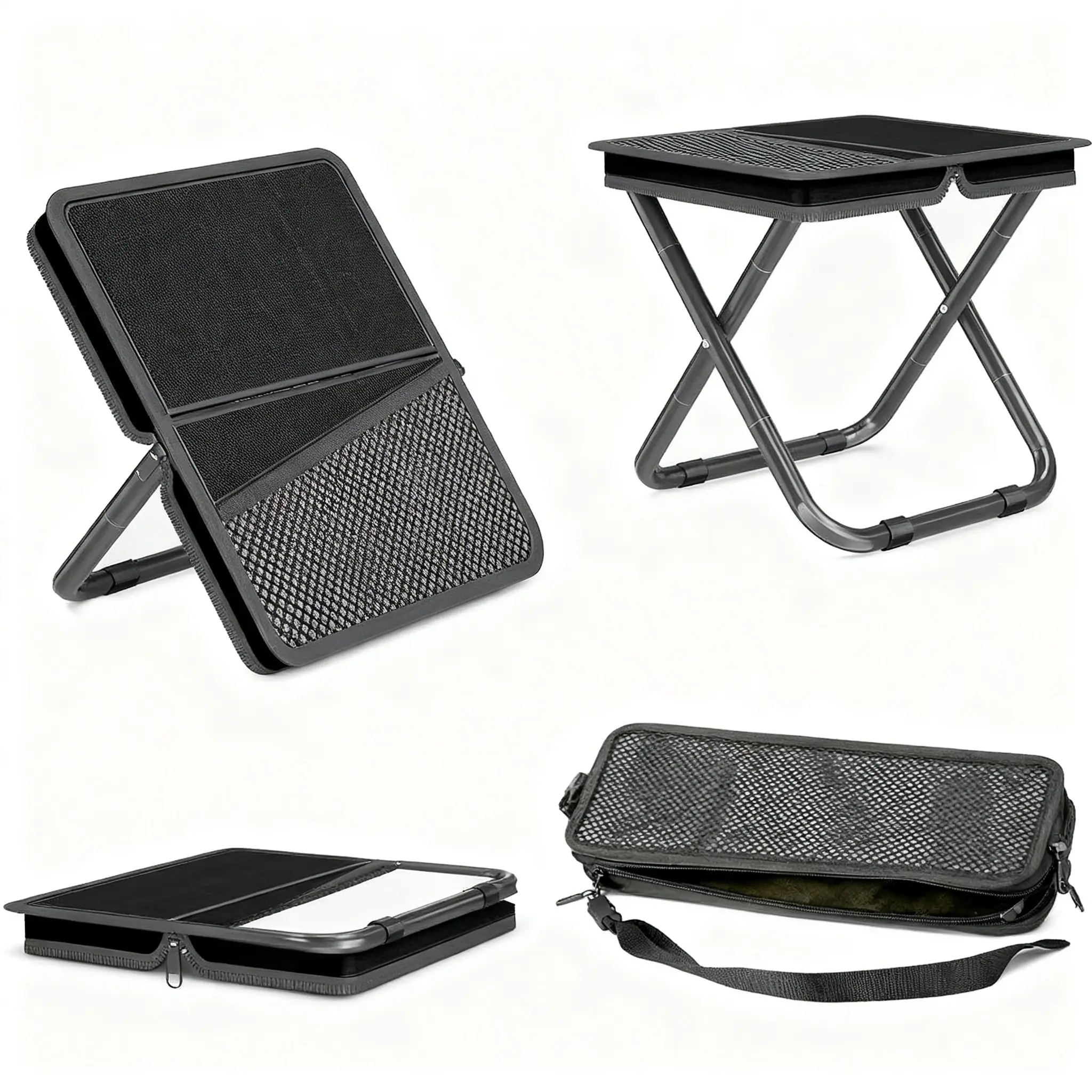Breathable Mesh Folding Stool, Ultra Compact Foldable Pocket Chair with Solid Metal Frame, Great for Outdoor Trail Walking, Forest Camping and Lakeside Leisure