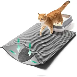Extra Large Cat Litter Mat, Double Layer Honeycomb Cat Litter Trapping Mat for Indoor Cats, Waterproof Non-Slip Urine Proof Litter Catcher Mat, Easy Clean Foldable Pet Cat Mat