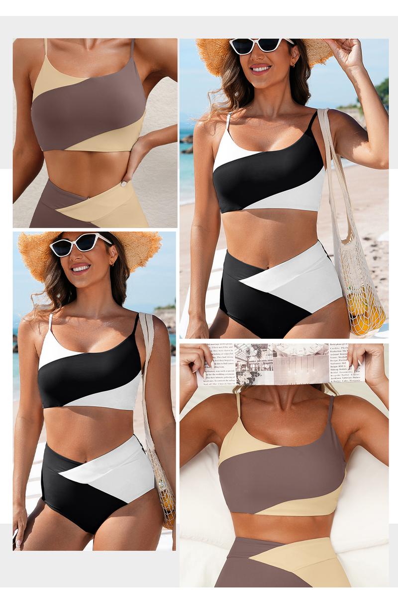 Aleumdr Women 2 Piece High Waisted Bestselling Bikini Color Block Swimsuit 2026 Summer Beach Bathing Suits