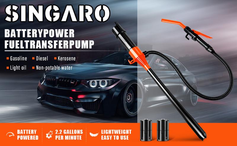 SINGARO Portable Power Battery Pump, Battery Powered Siphon Fuel Transfer Pump, Electric Fuel/Water Transfer Pump 2.4 GPM,Liquid Siphon Pump with Adjustable Flow Control, Gas Can Pump Ideal