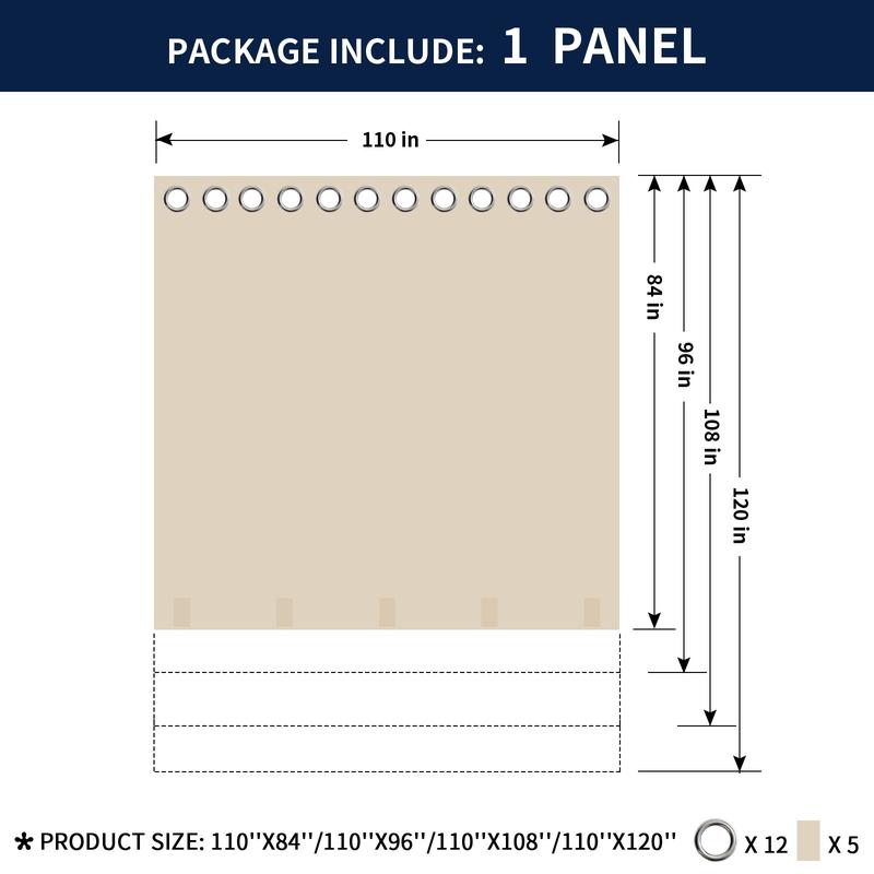 Easy-Going Outdoor Curtains Waterproof Windproof Weatherproof Curtain for Patio, Cabana, Porch, Pergola and Gazebo, Grommet Top and Tab Bottom Drape