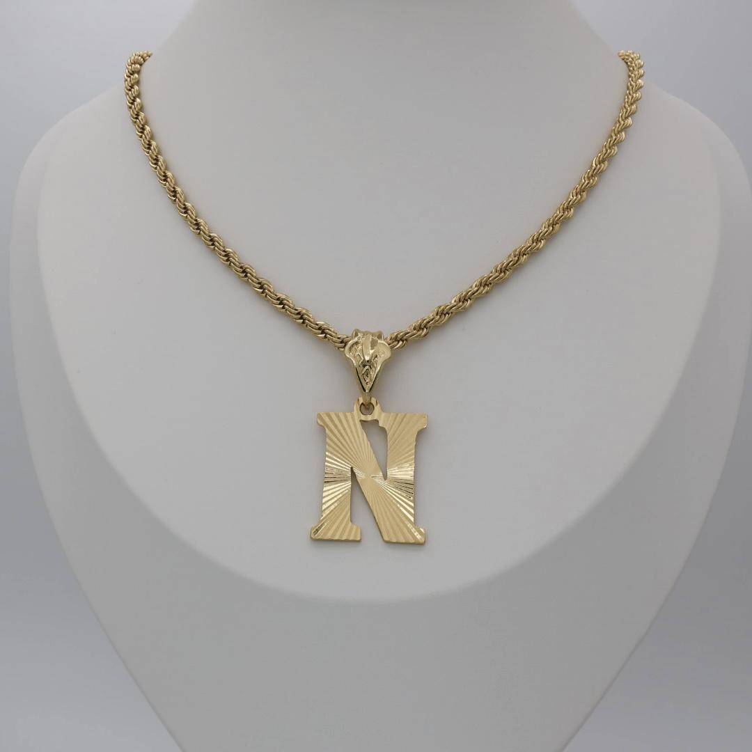 Gold Initial Necklace. 14k Heavy Plated Gold, 4mm French Rope Chain, Lifetime Replacement Guarantee Gold Initial Necklace. 14k Heavy Plated Gold, 4mm French Rope Chain, Lifetime Replacement Guarantee