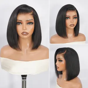 [Spring Fresh] Asteria Hair Side Part Ready To Go 13×4 Lace Front Straight And Light Yaki Bob Wigs Pre-Styled Pre Cut Lace Pre Plucked Huamn Hair Bob Wigs Full And Anti-Tangle