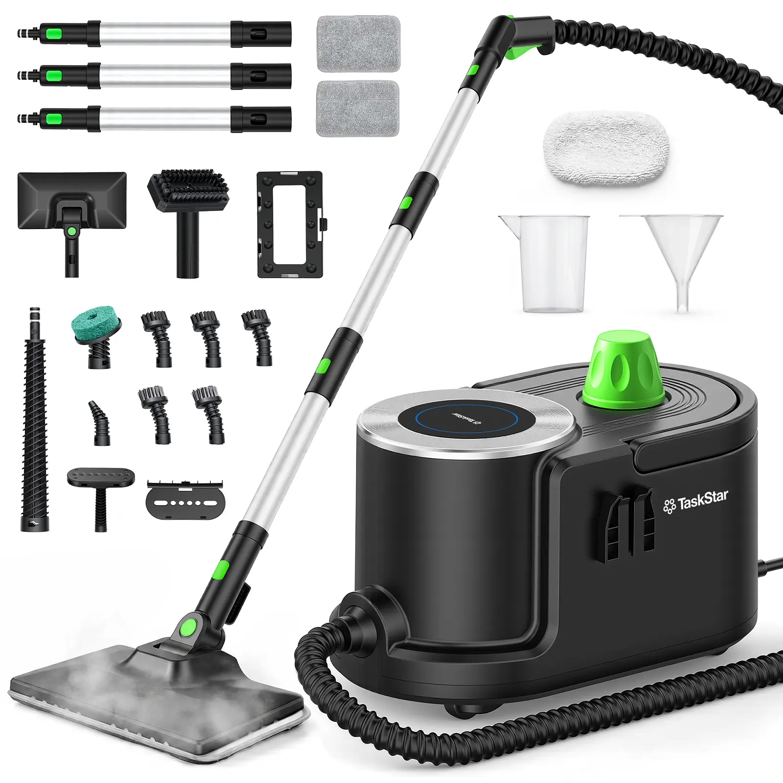 TaskStar Steam Cleaner, High Pressure Handheld Steam Cleaning Machine with 1.5L Large Water Tank, 230℉ High Temperature Deep Clean, 22-Piece Accessory Set, Multi-Purpose Steamer for Kitchen, BBQ, Car, Floor, Window, Pet Furniture