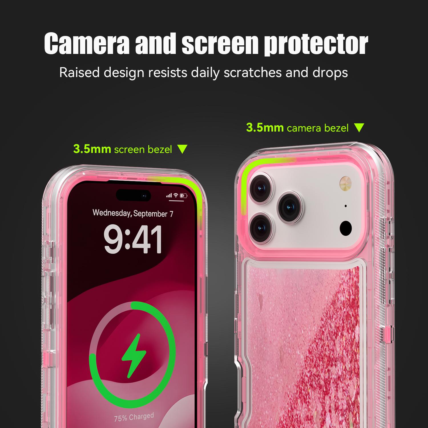 Liquid Quicksand Shiny Bling Sparkly Cute Case For iPhone 17 Pro Max 16 15 14 13,3-in-1 Heavy Duty Protective Glitter Phone Case,Bling Sparkly Cute Case for  Women Girly