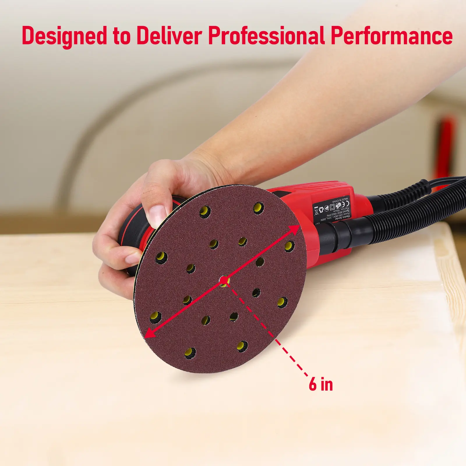 Garvee 350W Brushless Motor Random Orbital Sander – 6-Inch Adjustable Speed (up to 10000 RPM), Low Vibration, 5.0mm Orbit, Includes 12 Sanding Papers – Ideal for Woodworking, Polishing, Carpentry