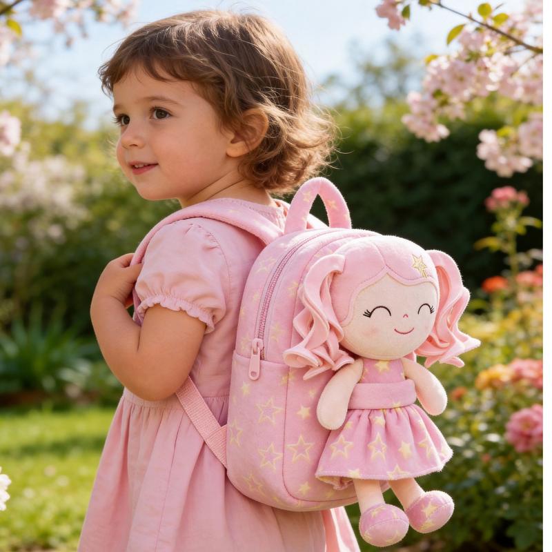 Gloveleya Strawberry Fruit Doll Backpack - 9" Soft Plush Toy Bag with Removable Berry Girl, 2-in-1 Toddler Backpack for Ages 2-4, Sweet Birthday & Valentine's Day Gift for Girls