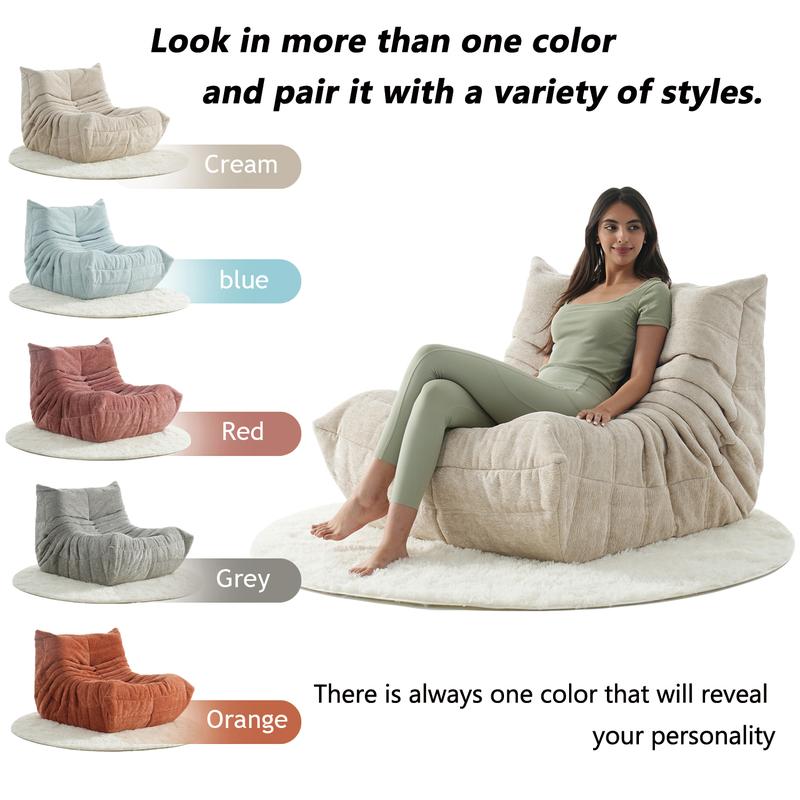 Togo Sofa Caterpillar Bean Bag Chair Chenille Fabric 1 Seater Memory Foam Lounger Upholstered Couch Free 5FT Carpet Modern Comfy Living Room Furniture