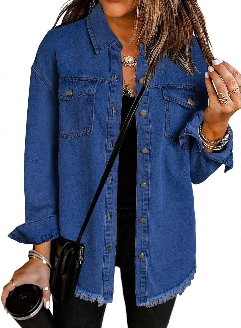 MIDIROSS Women's Casual Denim Button Down Distressed Jacket