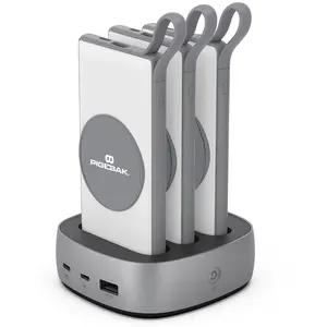 PIGEBAK Wireless 10K Trio Ultra Slim 10000mAh Portable Charger and Charging Station with built in cables compatible with Smartphones, Tablets, Headphones, Speakers, Gaming Controllers and More!