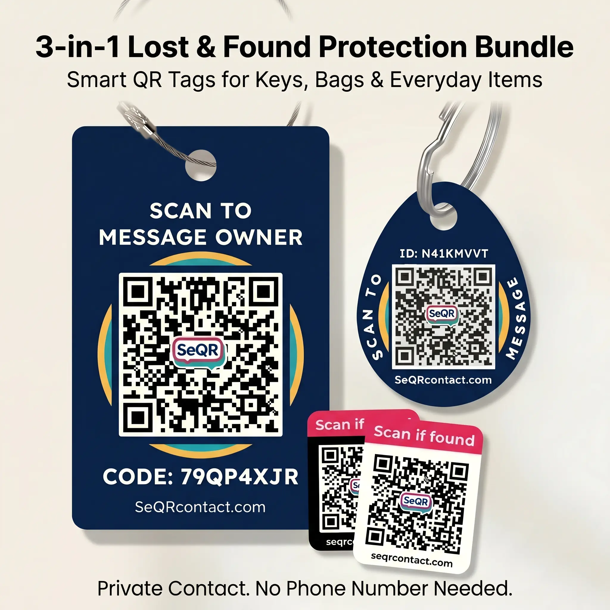 3-in-1 Travel Protection Bundle | 10-Piece Kit with Private Recovery System | 2 Smart Luggage Tags, 2 Keychain Tags & 6 Lost Item Labels