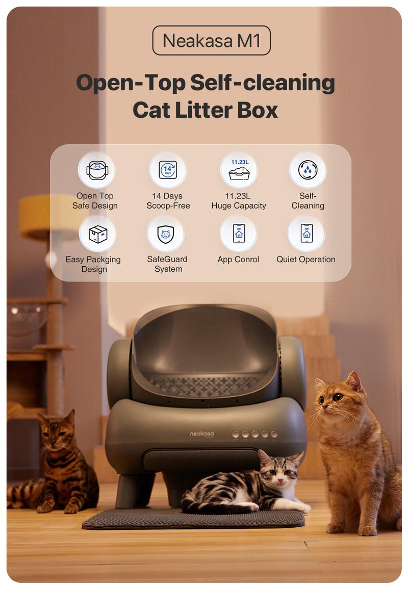 Neakasa M1 Open-top Self-cleaning Cat Litter Box with APP Control, Odor-Free Waste Disposal Includes Trash Bags, Great for cats up to 33 lbs