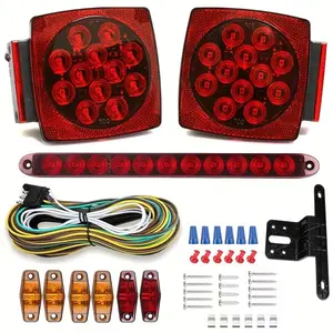 12V LED Trailer Lights, Red White 2 Square Trailer Lights & 6 Connectors Stop Tail Turn Signal Tail Lights, Utility Trailer Lights For Under 80 Inch Boat Trailer Truck Marine Camper RV