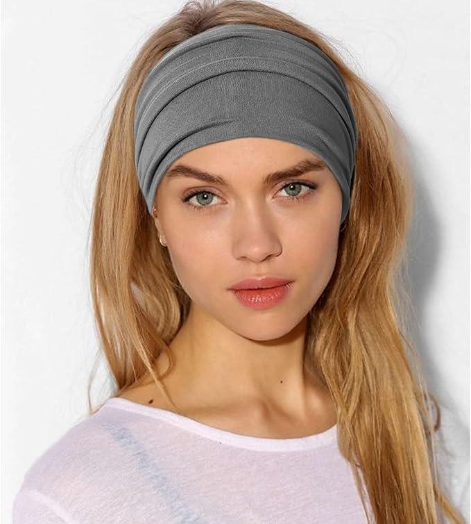 10PCSWide African Stretch Headbands in Assorted Colors for Women's Fashion Accessories 95% Polyester 5% Spandex Soft Breathable Turban Headbands for Home Work Sports 8.66inchX4.33inch