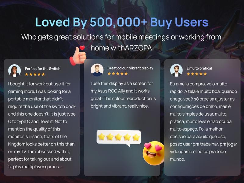 ARZOPA 16.1'' Portable Gaming Monitor 100% sRGB 144Hz&60Hz 1080P FHD Kickstand Portable Monitor External Second Screen for PS5 Xbox Laptop PC Switch