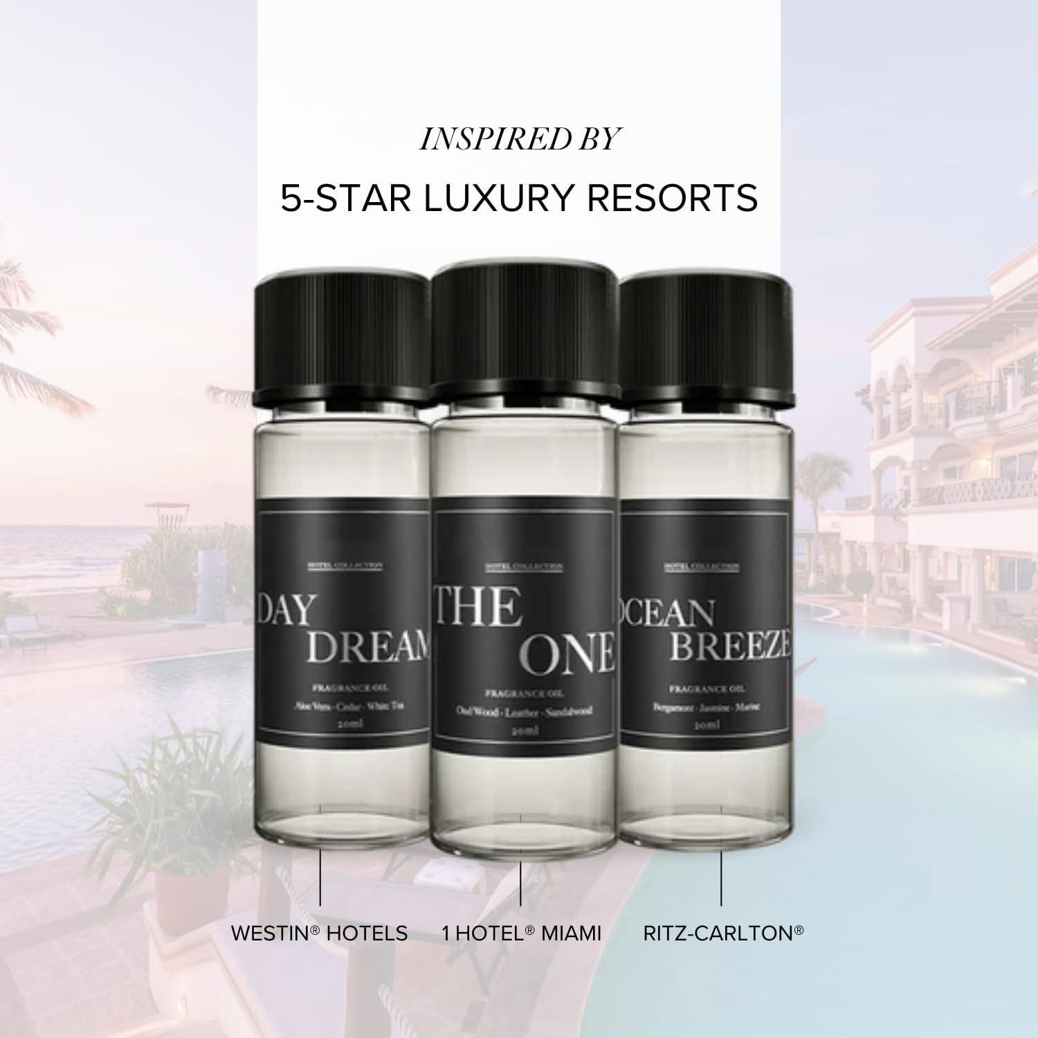 20ml x 3 Natural Oil Diffuser Set: Cold-Air Technology Covers 1000sqft, 5-Star Hotel Inspired Scents, Portable Rechargeable Control for Home Gym Relaxation