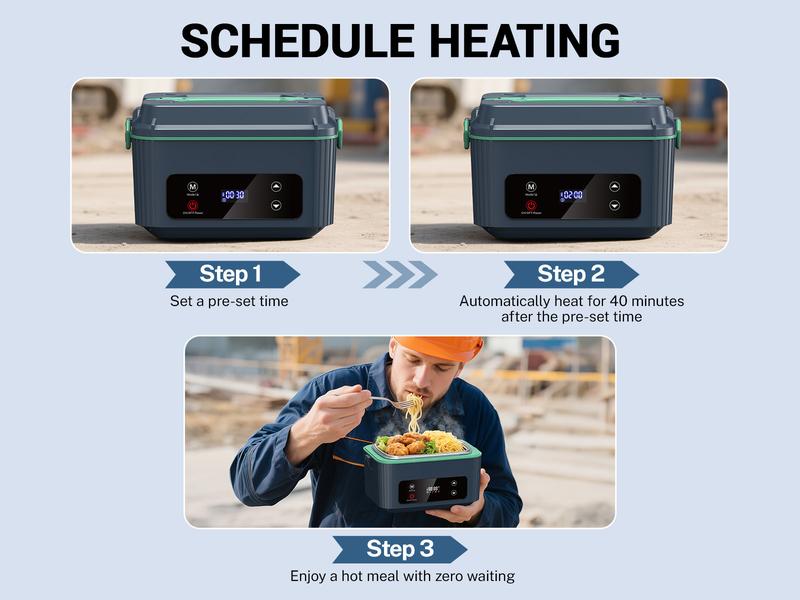 OGERY Self-Heating Electric Lunch Box, 100W Faster Heated Cordless Lunch Box for Adults with Automatic Heating, 40 fl oz 304 Stainless Steel Food Warmer with Timer for Hot Meals Anywhere