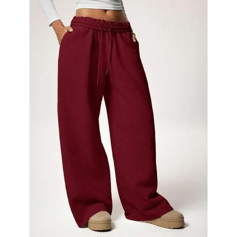 New Autumn/Winter Casual Loose Fit Drawstring Waist Wide Leg Sweatpants, Thick Thermal Lined, Versatile & Slimming, Clothes, Extra Long