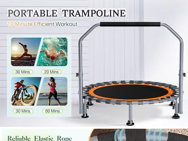 40/48" Foldable Mini Trampoline Max Load 330lbs,Fitness Rebounder with Adjustable Handle, Stable Exercise Trampoline for Indoor/Garden Workout, Outdoor fun Home Gym Home Gym Kit