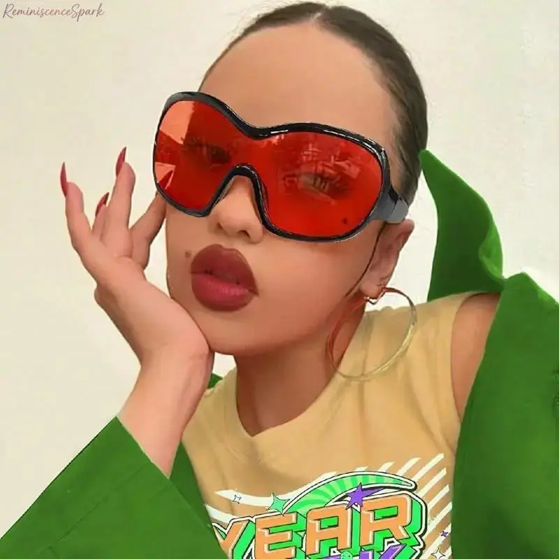 Oversized Wrap Around Sunglasses for Women & Men, 2000s Y2K Retro Big Shield Shades, Trendy Fashion Eyewear with UV Protection, Lightweight Comfortable Design Perfect for Concerts, Festivals, Parties & Daily Streetwear