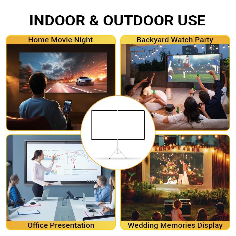 80 Inch Projector Screen 16:9 – Foldable & Wrinkle-Free Movie Screen, 4K HD Ready, 160° Wide Viewing Angle, Indoor & Outdoor Use, Portable Home Theater Screen with Hooks
