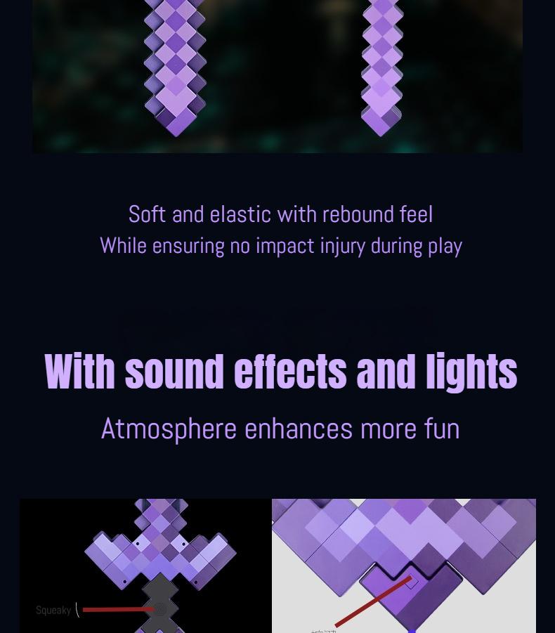 2 in 1 Sword & Pickaxe Transforming Toy with Game-Inspired Light & Sound Effects for Kids Colorful Telescopic Lightsaber