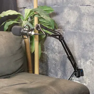 Microphone Boom Arm Wall Mount: Adjustable Scissor Suspension for Podcasting & Recording Studios