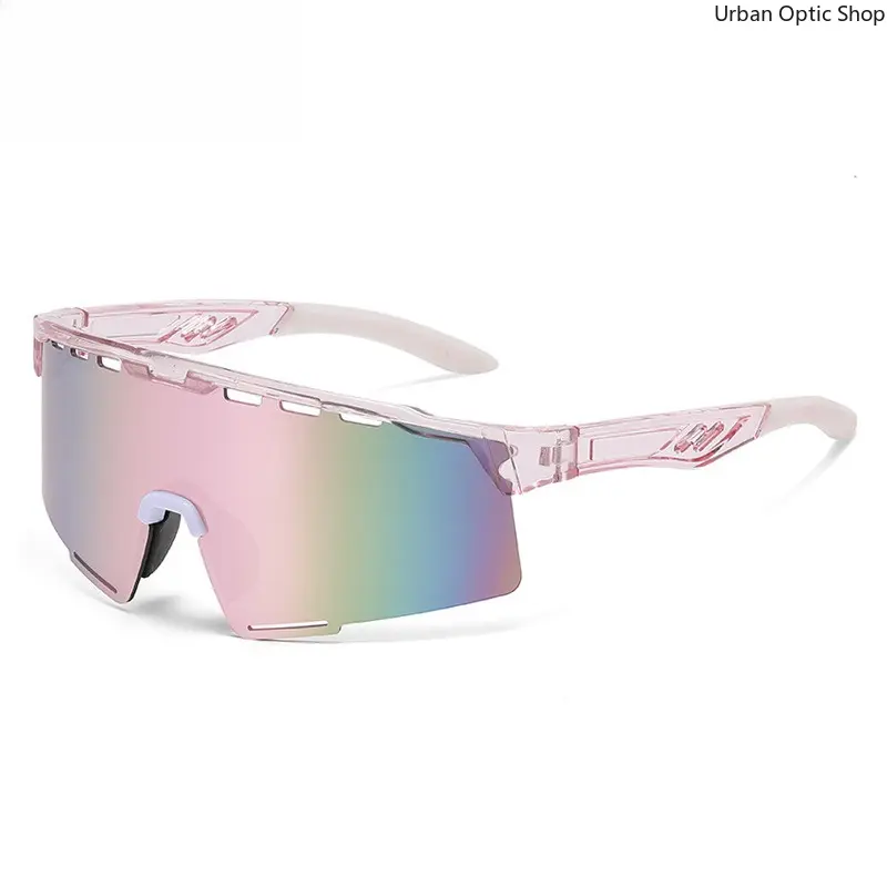 XUH Shield-Style Women's Polarized Sunglasses - Pink Transparent Frame, Rainbow Mirror Lens, UV400 Anti-UV Protection, Anti-Slip Ventilated Sport Shades for Cycling, Running, Womens Sunglasses, Polarizer Women's Sunglasses
