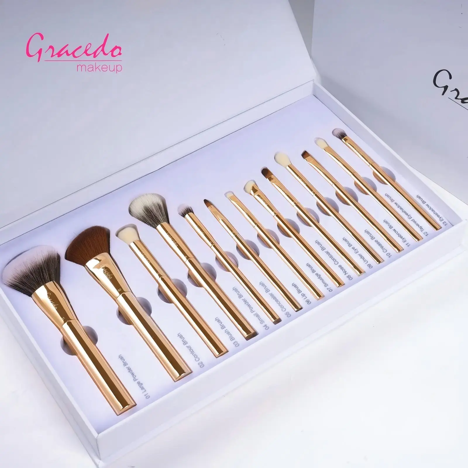 13-Piece Gold Makeup Brushes Gift Set - Premium Corn Silk Fiber, Dense Soft Bristles for Flawless Application, Eco-Friendly, Cruelty-Free, Suitable for Sensitive Skin, Professional Face & Eye Brush Kit