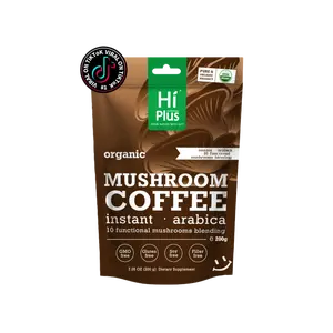 HiPlus Organic Instant 10-in-1 Mushroom Coffee Powder 7oz Weight & Immune Support Premium Arabica with Lion’s Mane Chaga & Reishi Superfood Beverage