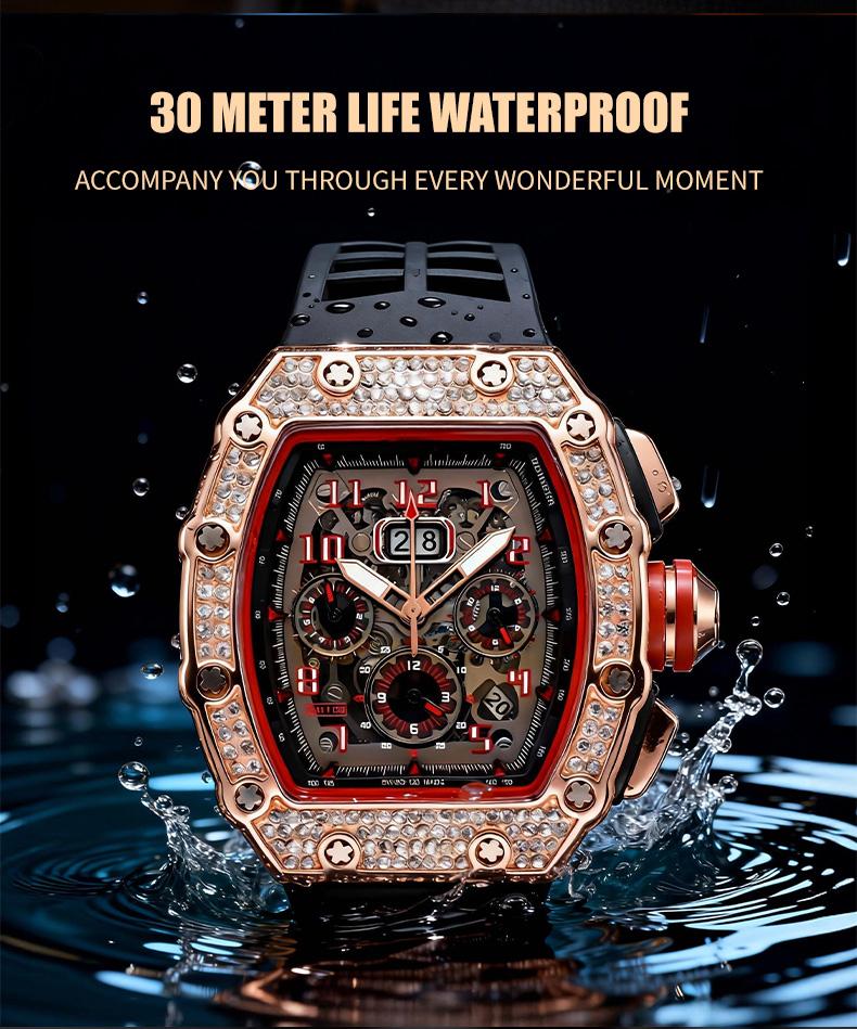 Men's Luxury barrel-shaped watch​ Rhinestone Embellished Watch IncludedFashion Timeless ClassicWatch Flash Sale -Fashionable itis elegant, Water-Resistant Watch – Perfect for Any Occasion​ durable, and the perfect choice foreverydaywear. with Gift Box