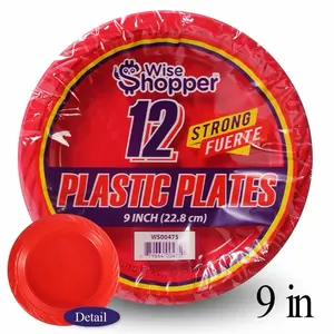 Wise Shopper Red Plastic Plates 12 Strong Fuerte 9 Inch 22.8 cm WS00475 Party Supplies