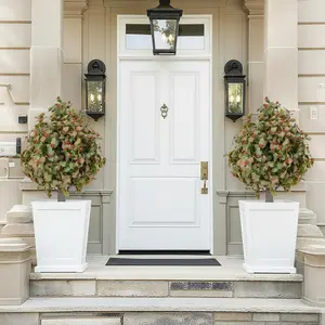 23.6" Artificial Topiary Trees with Spike Set of 2, Topiary Plants with Metal Ground Spike Faux Topiary Tree Outdoor Indoor Front Porch Garden