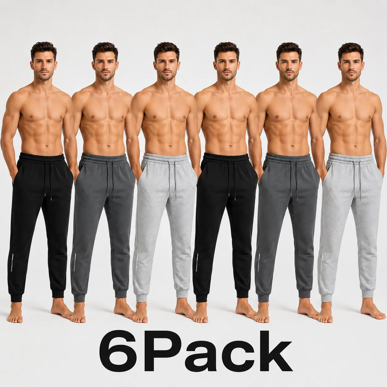 6-Pack and 3-Pack Men's casual sports sweatpants, high elasticity and comfortable, black, gray, light gray, spring and autumn styles, versatile, loose-fitting, cuffed sweatpants, multi-colored casual pants, suitable for home fitness and running