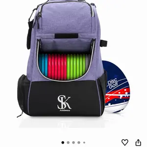 Disc Golf Backpack – Holds 24+ Discs • Water‑Resistant & Stable Upright Design • Ergonomic Padded Straps & Comfort • Deep Side Pockets, Bottle Holder & Detachable Chalk Bag – Purple & Black