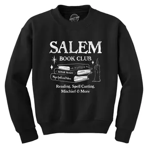 Salem Book Club Crewneck Sweatshirt Funny Halloween Witchcraft Joke Longsleeve Funny Sweater Halloween Crew Neck Novelty Sweatshirts for Men Black -