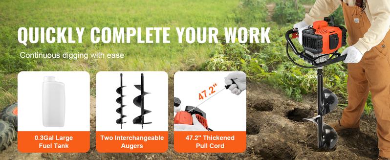 VEVOR Post Hole Digger, TikTokShopBlackFriday, 52cc 1450W Auger Post Hole digger, Gas Powered Earth Digger with Two Earth Auger Drill Bit 6" & 10" and 3 Extension Rods, for Farmland, Garden and Plant, EPA certification VEVOR Super Brand Day VEVOR Post Hole Digger, TikTokShopBlackFriday, 52cc 1450W Auger Post Hole digger, Gas Powered Earth Digger with Two Earth Auger Drill Bit 6" & 10" and 3 Extension Rods, for Farmland, Garden and Plant, EPA certification VEVOR Super Brand Day