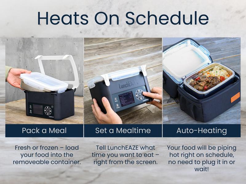LunchEAZE Pro Cordless Heated Lunchbox – Battery-Powered, 4-Cup Capacity, 220°F Max, Automatic Scheduled Heating, Insulated Bag Included
