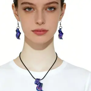 Vibrant Blue Murano-Style Glass Jewelry Set | Statement Necklace & Dangle Earrings for Trendy Outfits, Birthday, Shell