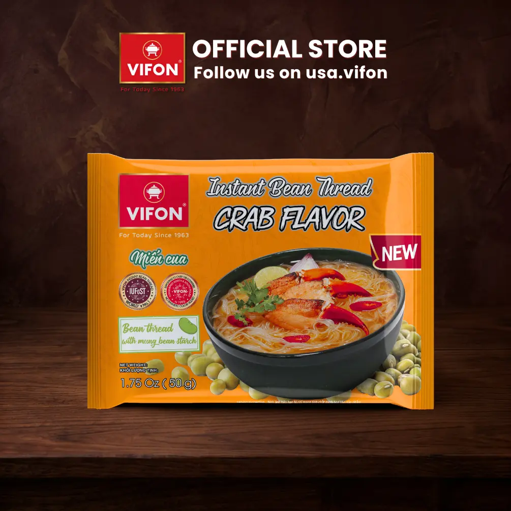 VIFON Instant Savory Glass Noodle (Bean Thread) Crab Flavor (Mien Cua) - 12 Packs, 1.75 oz Each, Savory Instant Noodle