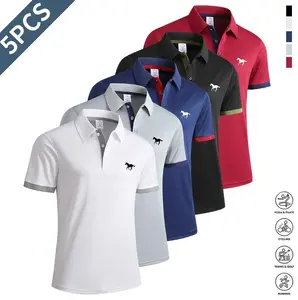 Men’s Five-Pack Colorblock Polo Shirts — Made from breathable polyester fabric, featuring a short-sleeve business-casual design with a solid color slim fit, suitable for everyday wear or commuting