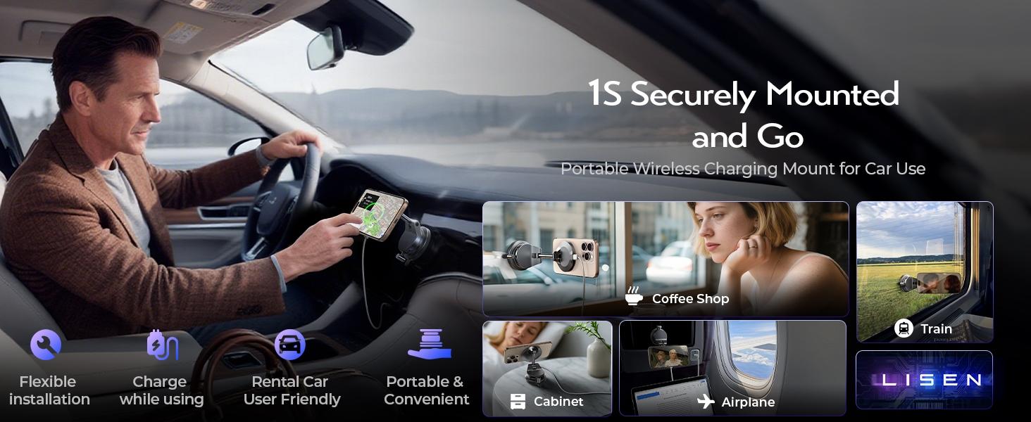 LISEN Vacuum Magnetic Phone Charger， [ SuctionPro ] 25W Wireless Car Charger, Suction Cup Phone Holder,360° Vacuum Magnetic Phone Holder for iPhone 17 Pro Max Air 17-12,Samsung S25 with MagSafe Case