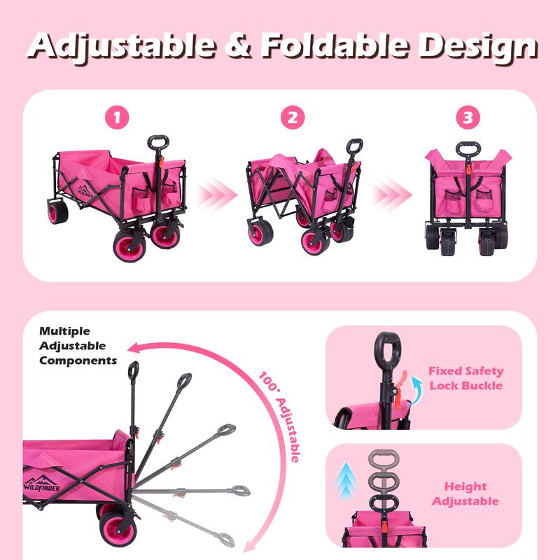 【New Arrival】Portable Folding Utility Wagon, Lightweight Collapsible Cart with Wheels & Adjustable Handle, 330 lbs Heavy-Duty Wagon for Camping, Garden, Sports and Groceries