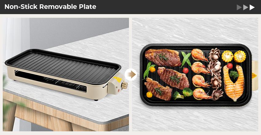 Pukomc ProGrill 2-in-1 Electric Grill | Reversible Grill/Griddle Plate, 1500W Dual-Zone Temp Control, Detachable & Dishwasher Safe, Stainless Steel + Oil Drip Tray
