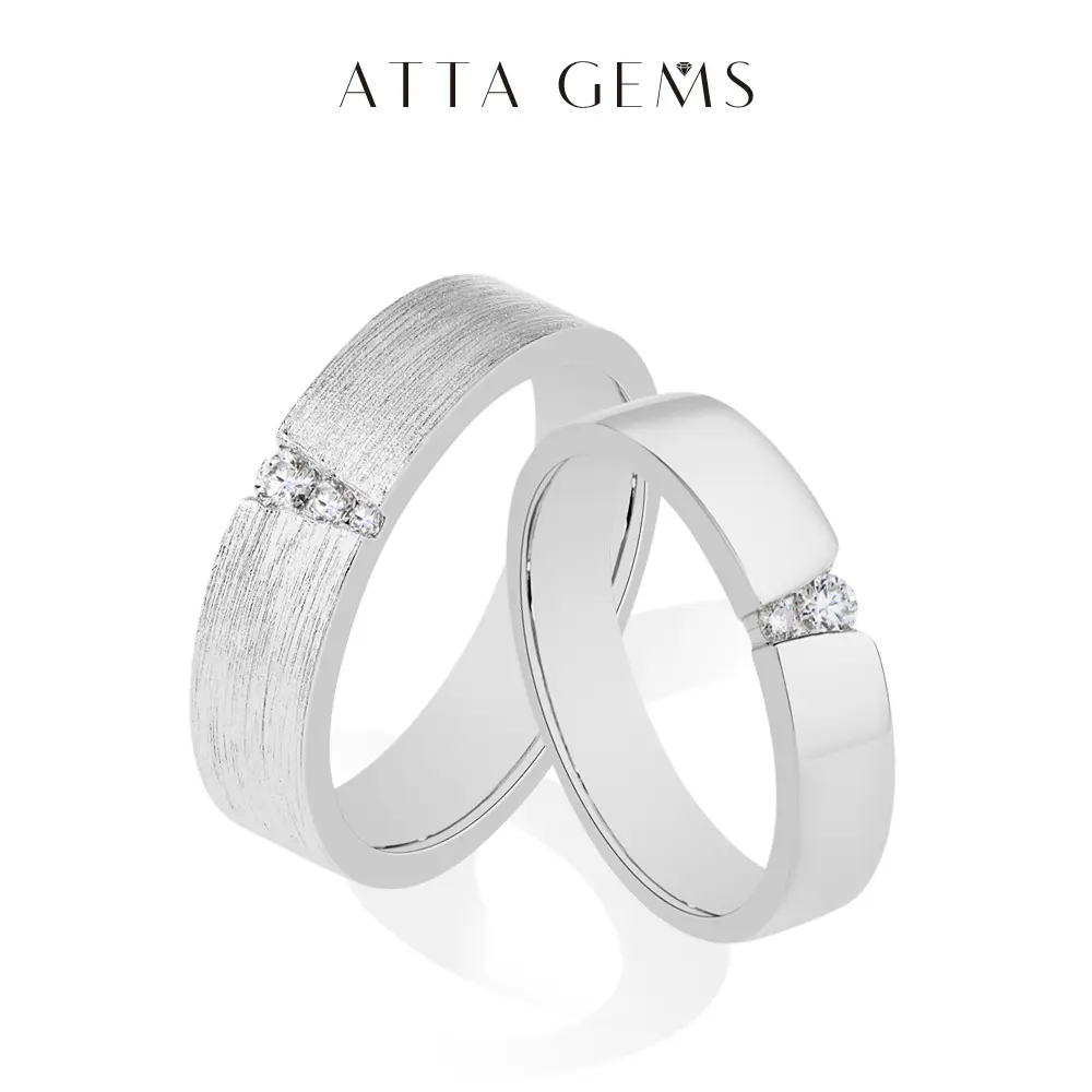 ATTAGEMS 925 Sterling Silver Round Lab-Created Moissanite Ring - Elegant Everyday Ring for Couples, Husband-Wife Gifts, Fine Daily Wear Jewelry R292, Romantic Gifts For Her, Couple Gifts For Adults