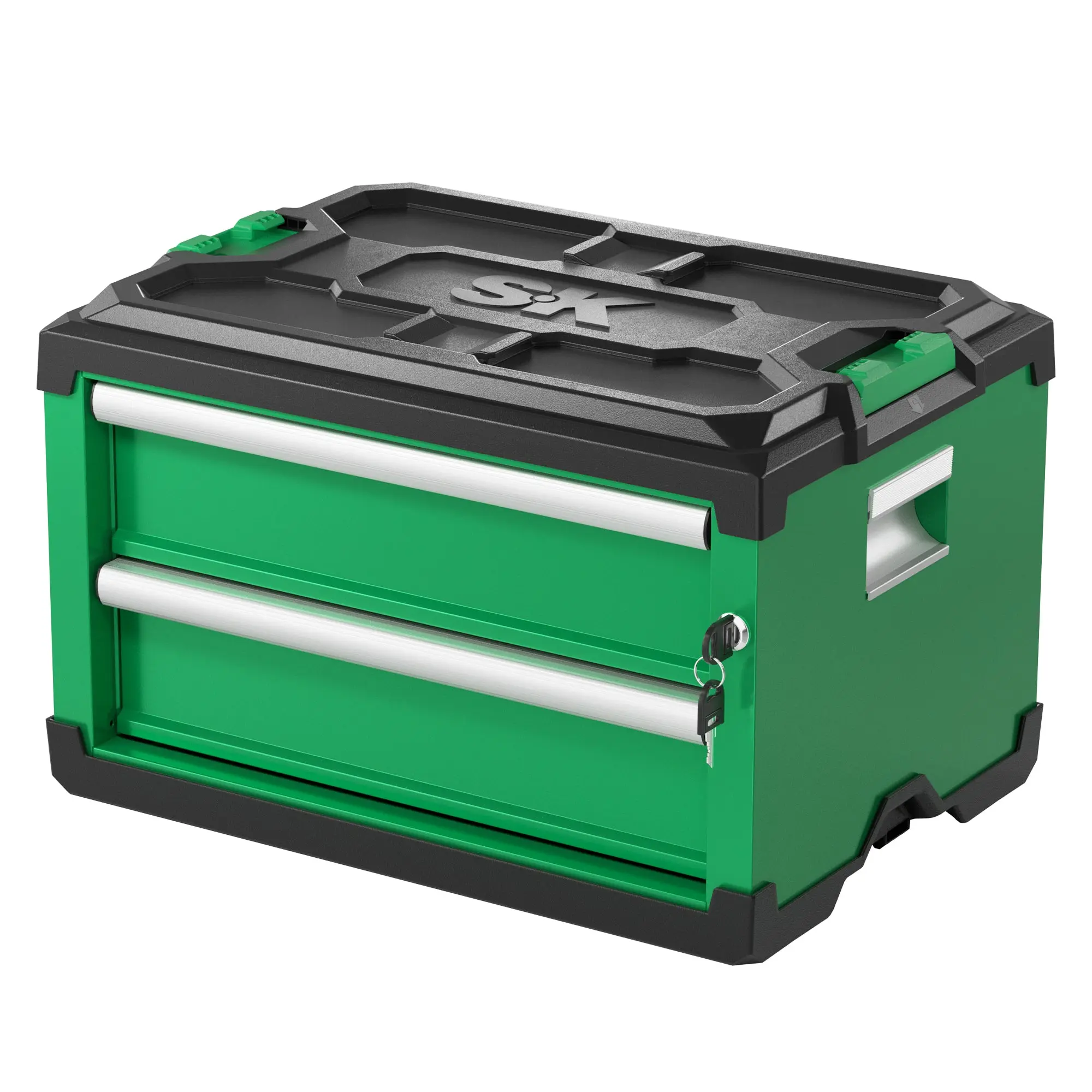 Modular Stackable Storage Toolbox - 2-Drawer, Garage and Workshop Ready, Locking Reduces Drop, #SK03141