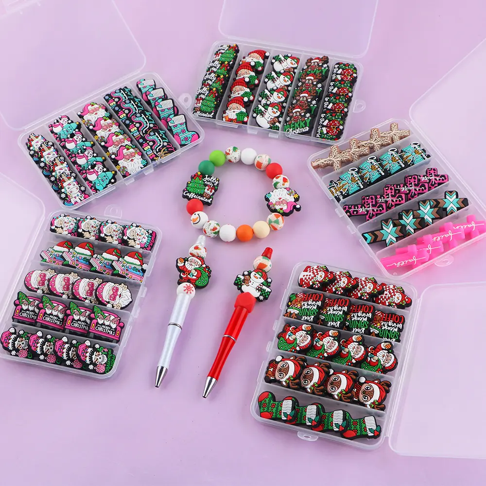 20Pcs/Box Halloween Christmas Series Focal Silicone Beads Cartoon Farm Animals, Horses, Pigs, Geese, Cows, Crosses Beads For Beaded Pen, Bag Chain, Keychain Phone Chain DIY Crafts Accessory
