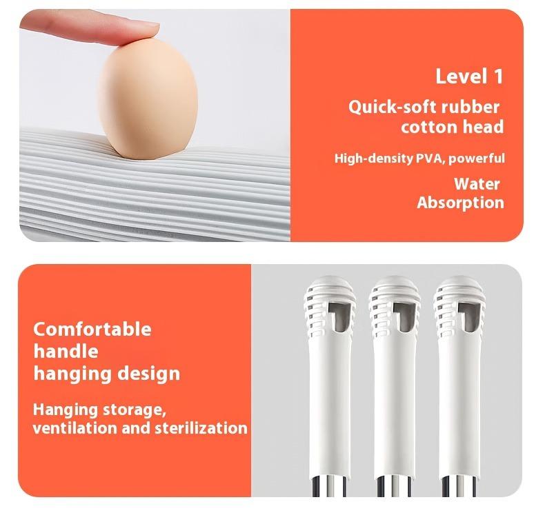 Super absorbent sponge mop with 2 replacement heads, double folding squeeze mop, hands-free washing, durable rubber sponge mop, suitable for kitchen, bathroom, living room floor, wet and dry use, sponge mop